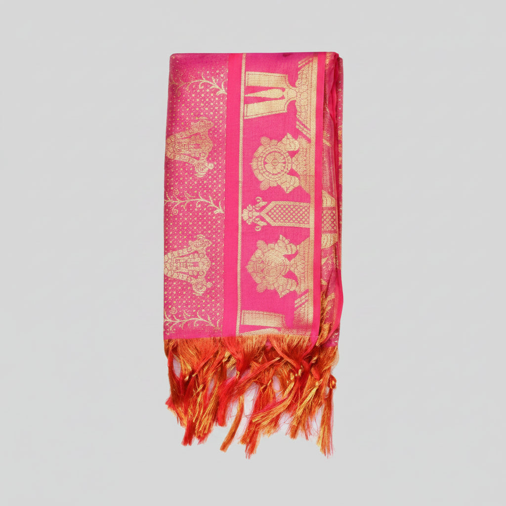 Shanku Chakra Namam Silk PUJA Shawl-Pink