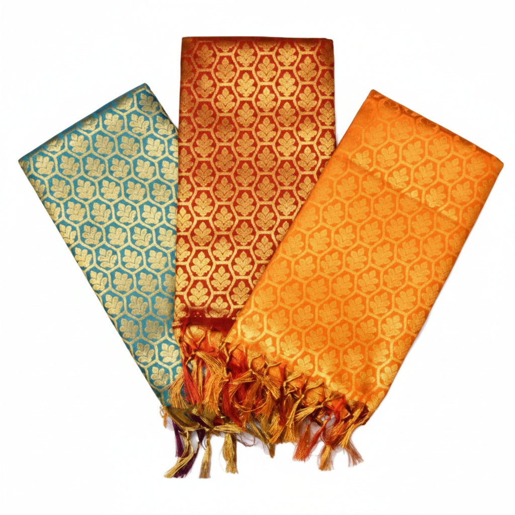 Golden Designer Silk PUJA Shawl-Maroon