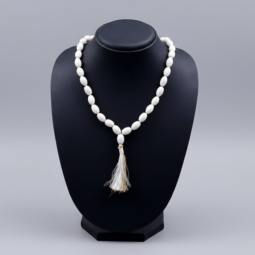 Natural White Coral Drum Shape Beads Mala