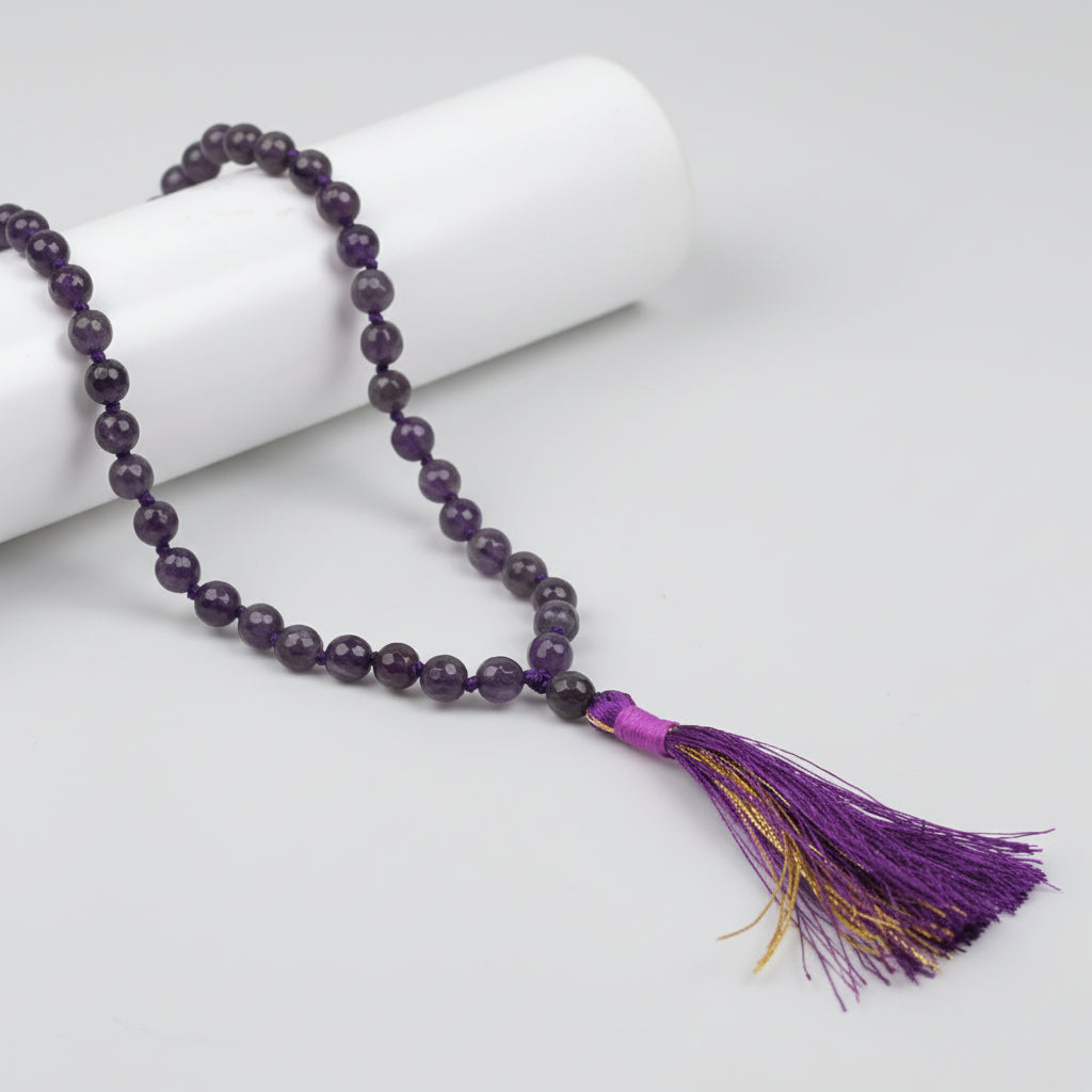 Amethyst Faceted Beads Knotted Mala-8 mm
