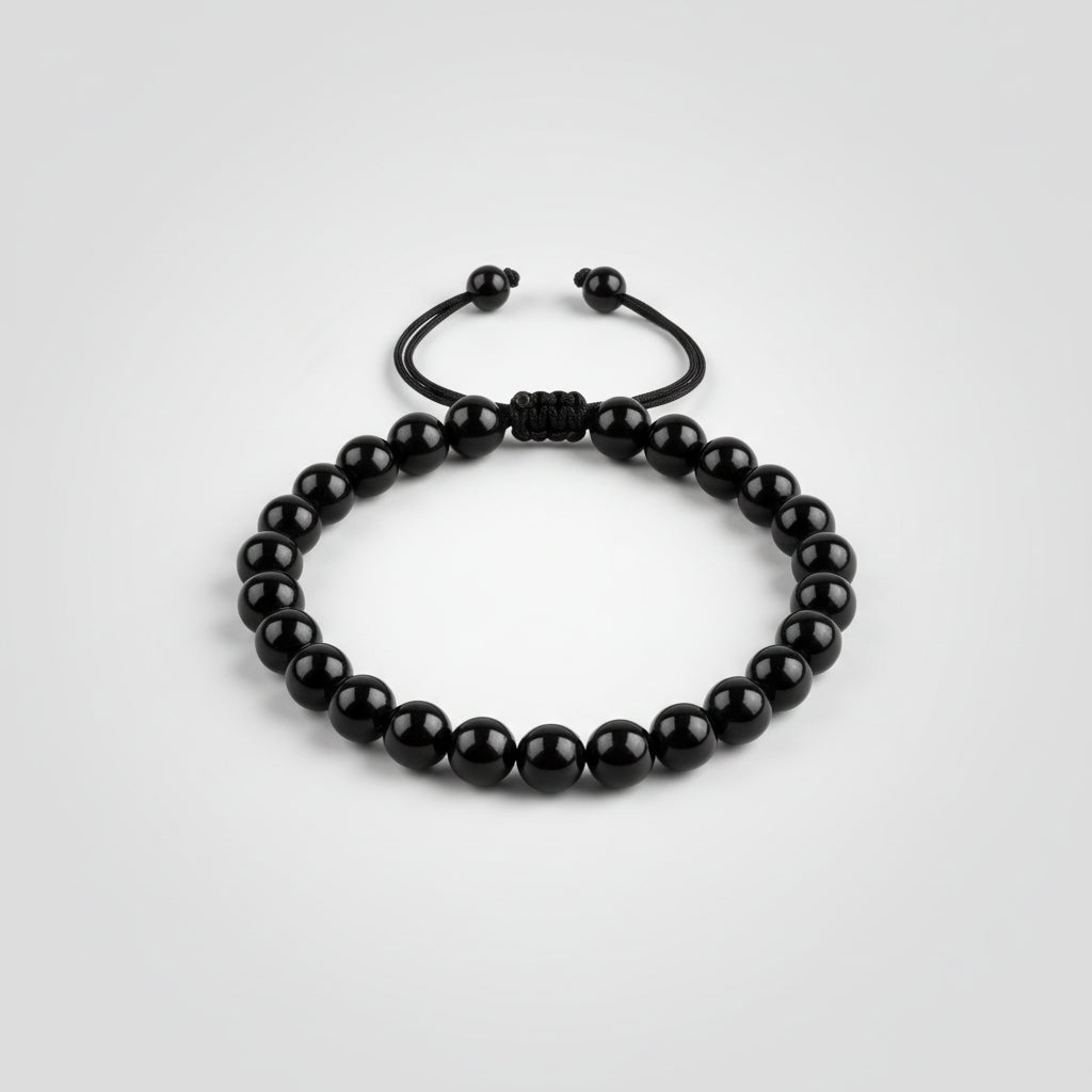 Black Agate Bracelet (8 mm)-Adjustable Thread