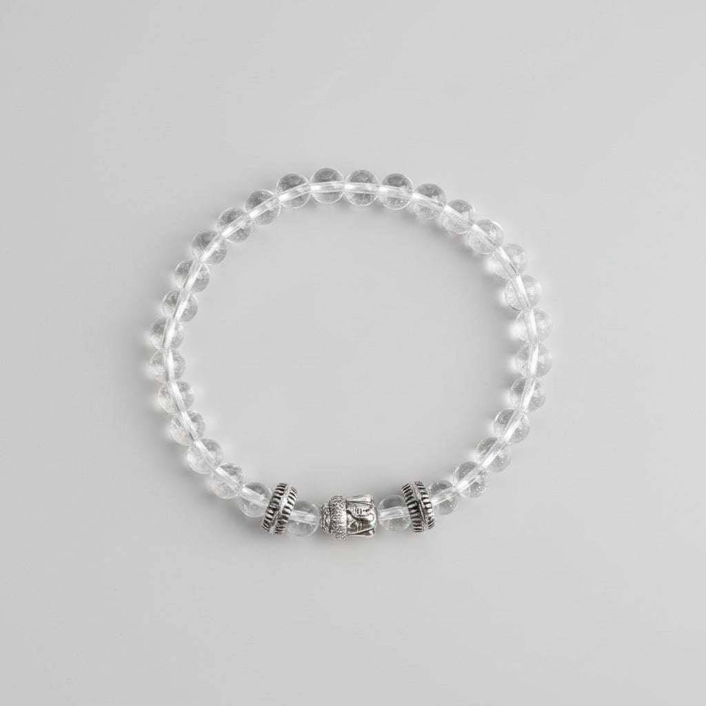 Round Sphatik Buddha Bracelet in Elastic-7 mm