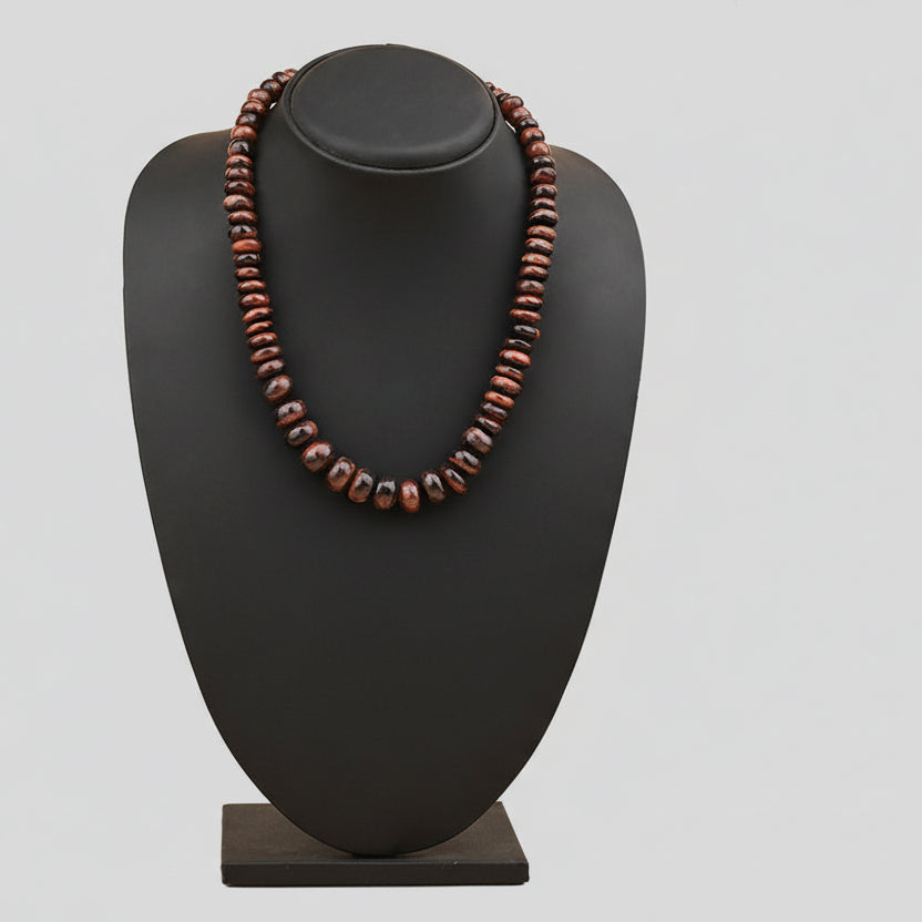 Red Tiger Eye Elliptical Beads Necklace-8 to 13 mm