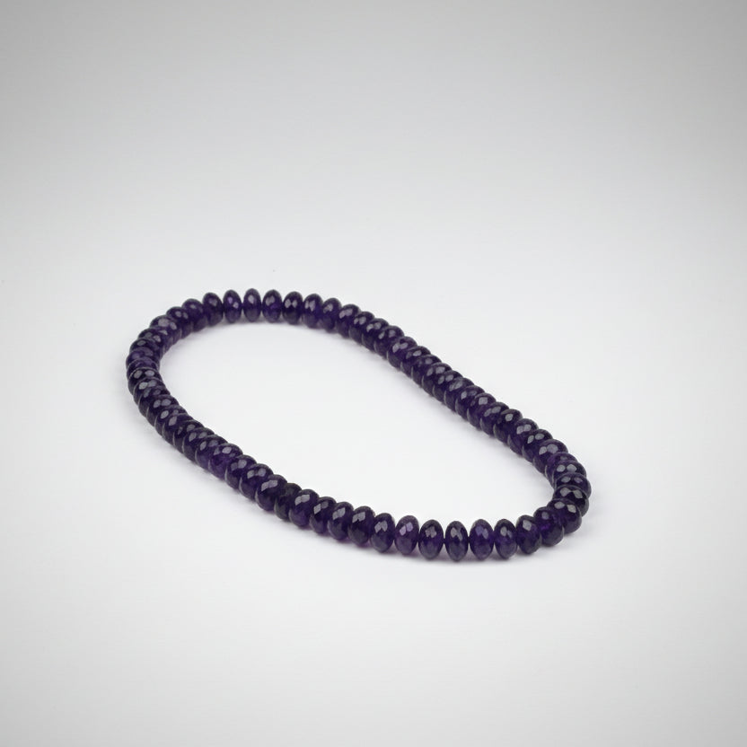 Amethyst Faceted Elliptical Beads Necklace-10 x 12 mm