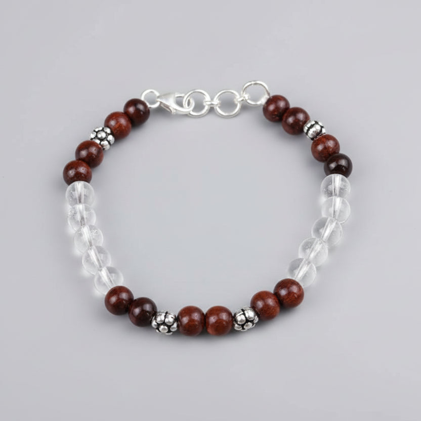 Round Sphatik & Red Sandalwood Bracelet-8 mm