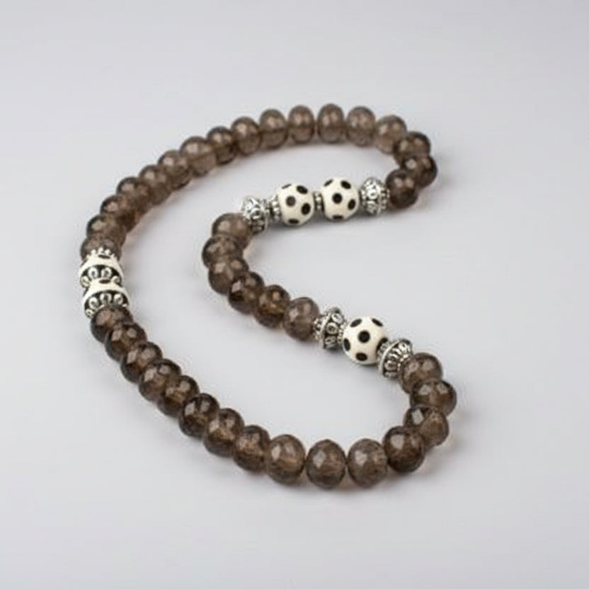 Smoky Quartz Faceted Button Shaped Beads Necklace-72.5 gms