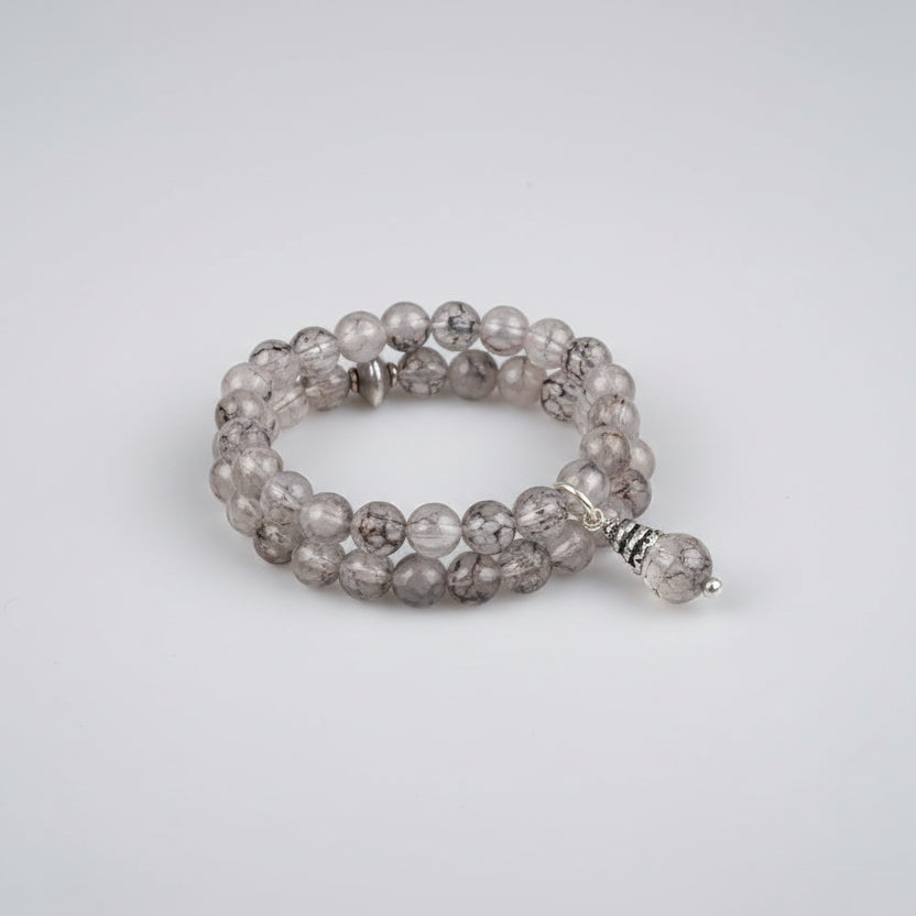 Smoky Quartz Faceted Silver Bracelet -Design I-8 mm