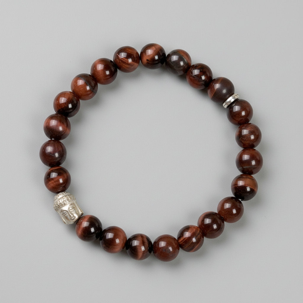 Red Tiger Eye Buddha Charm Bracelet-8 mm