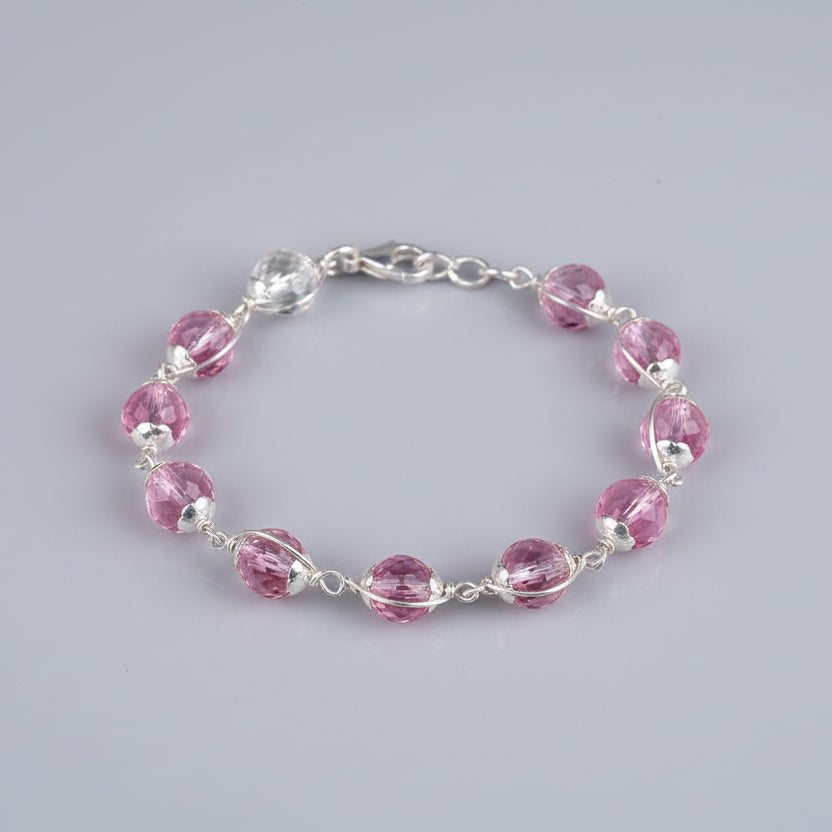 Round Faceted Sphatik Bracelet with Silver Caps & Hook-6 mm