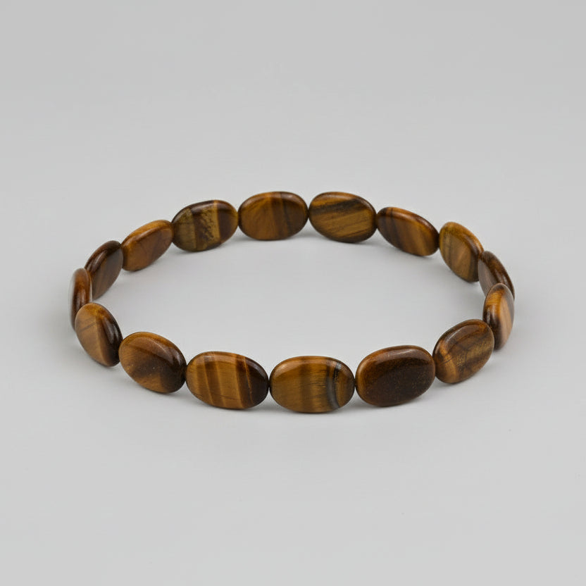 Tiger Eye Flat Oval Beads Necklace-8 mm