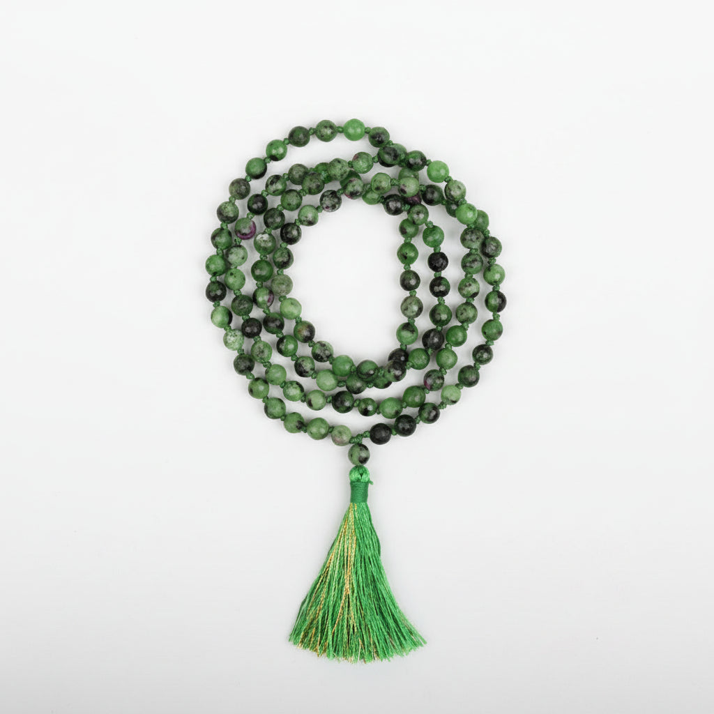 Ruby Zoisite Faceted Beads Mala