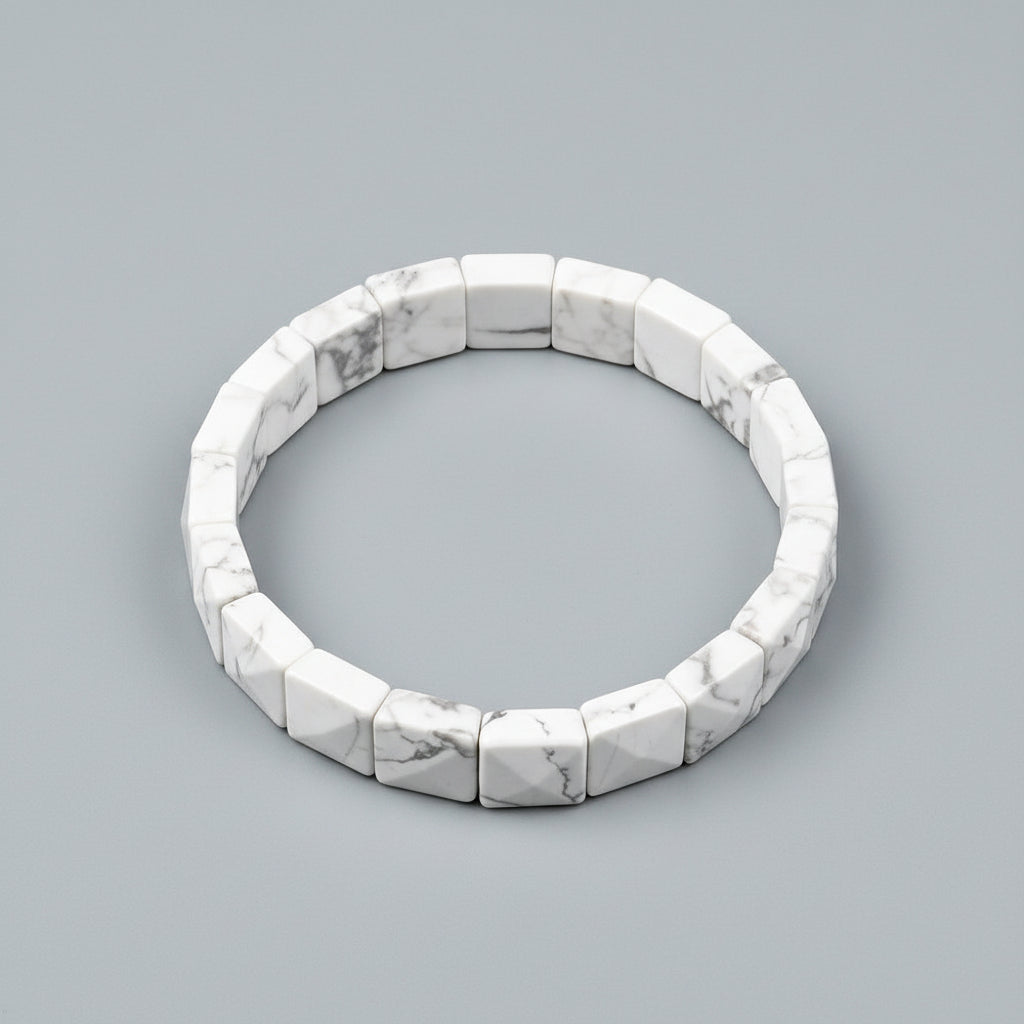 Natural Howlite Square Shape Faceted Beads Bracelet