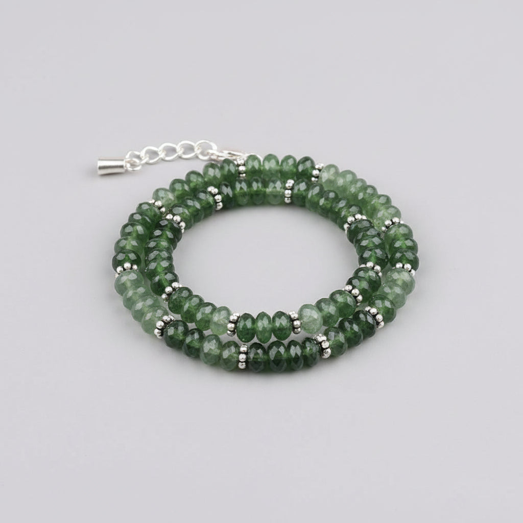 Serpentine Button Shape Faceted Silver Chakri Bracelet