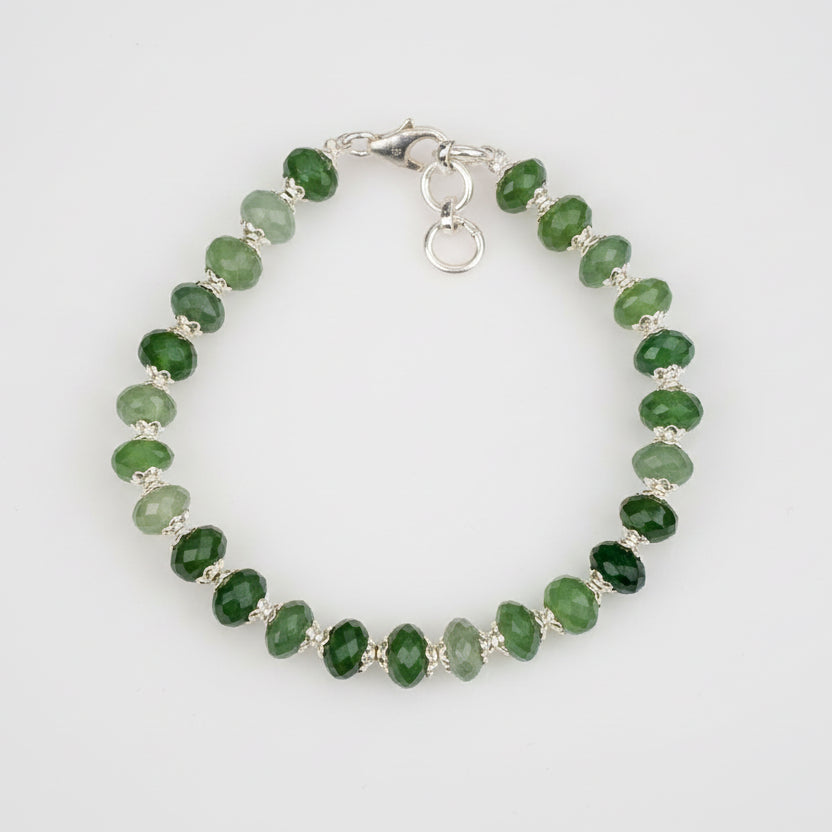 Serpentine Faceted Silver Flower Caps Bracelet