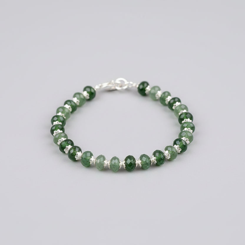 Serpentine Faceted Silver Flower Caps Bracelet
