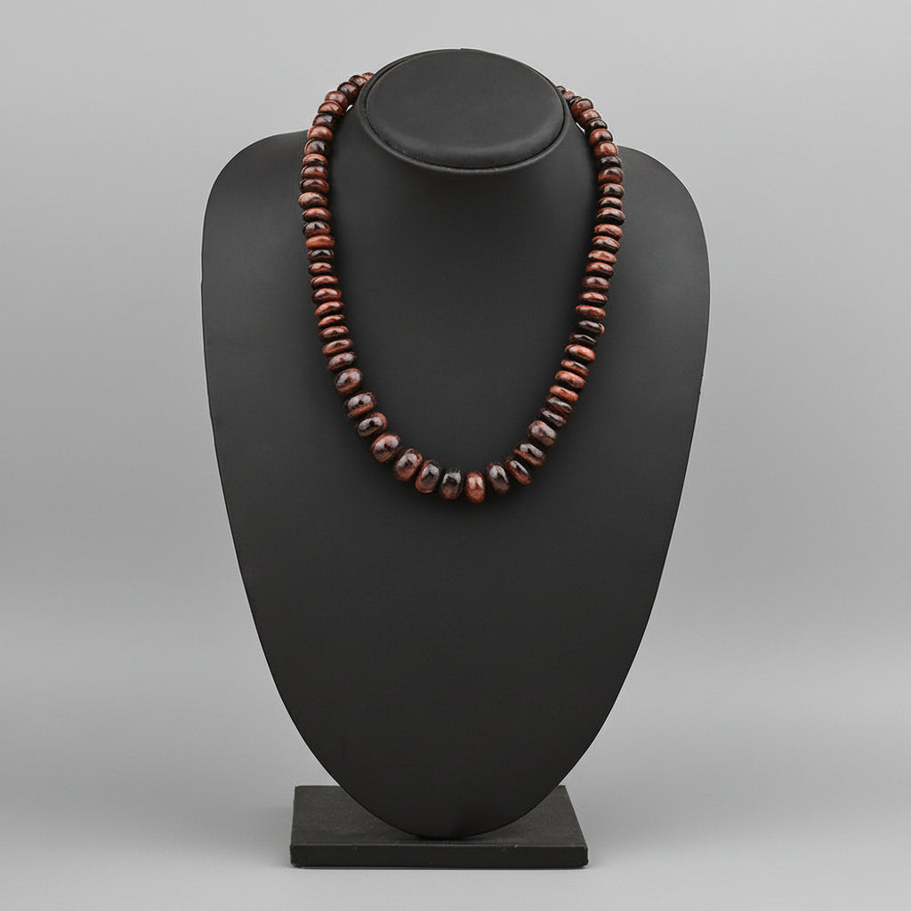 Red Tiger Eye Elliptical Beads Necklace-12 to 13 mm