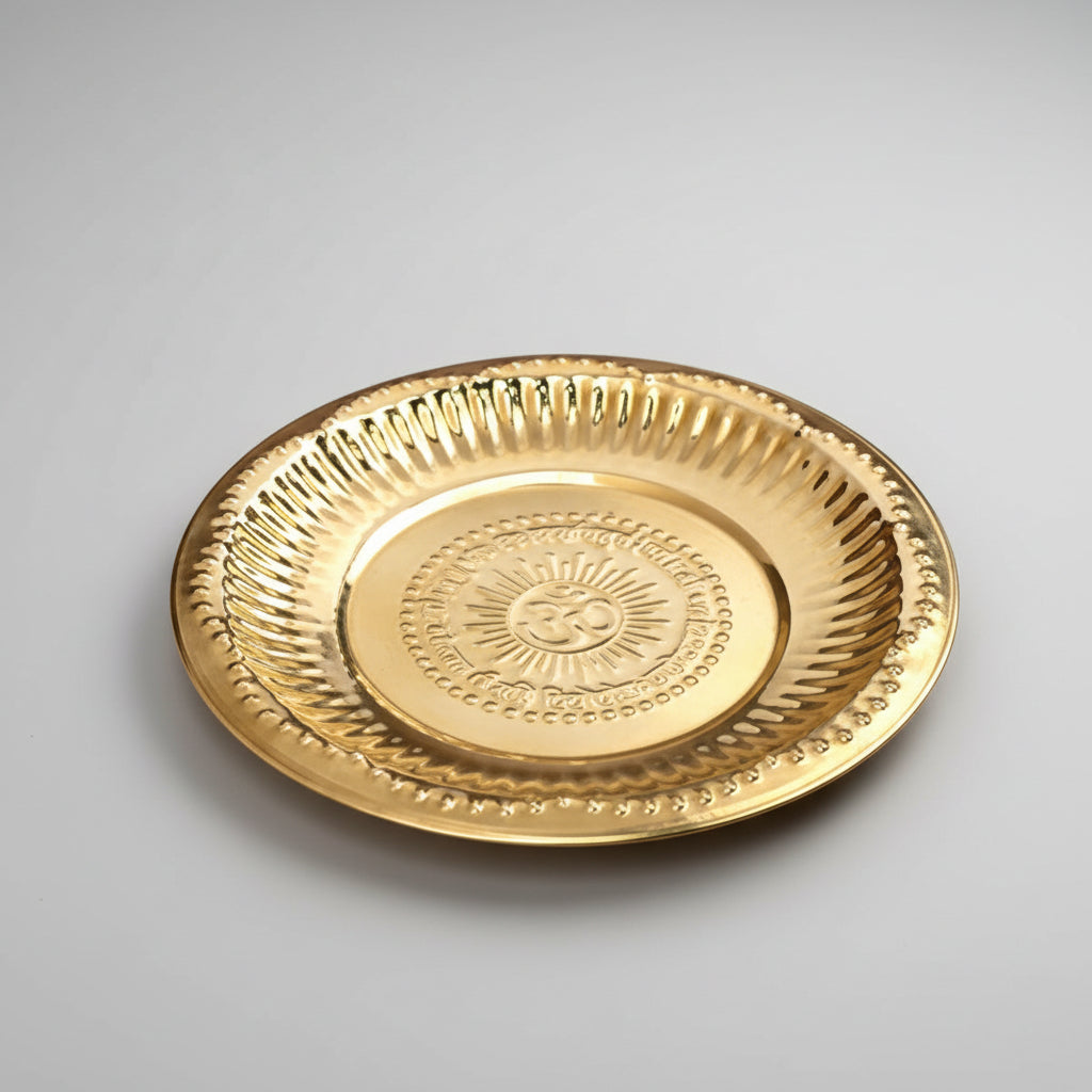 OM & Gayatri Mantra Brass Puja Thali-Large