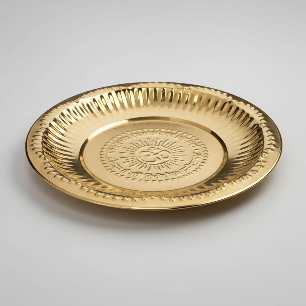 OM & Gayatri Mantra Brass Puja Thali-Regular