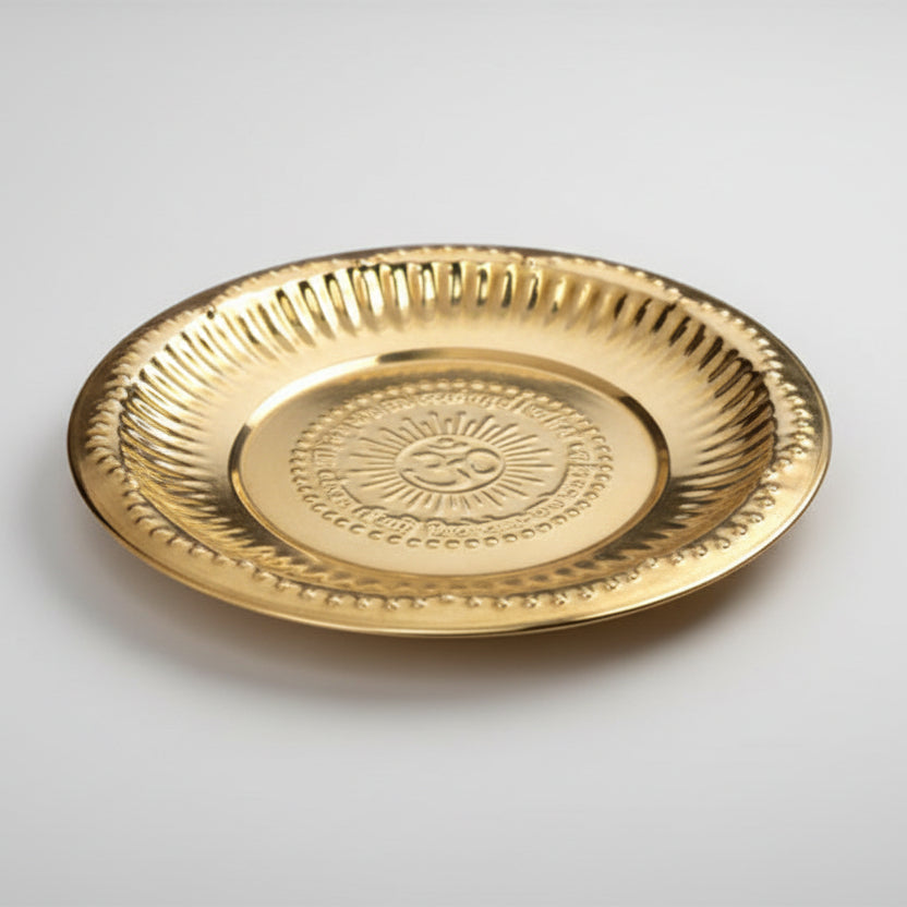OM & Gayatri Mantra Brass Puja Thali-Small