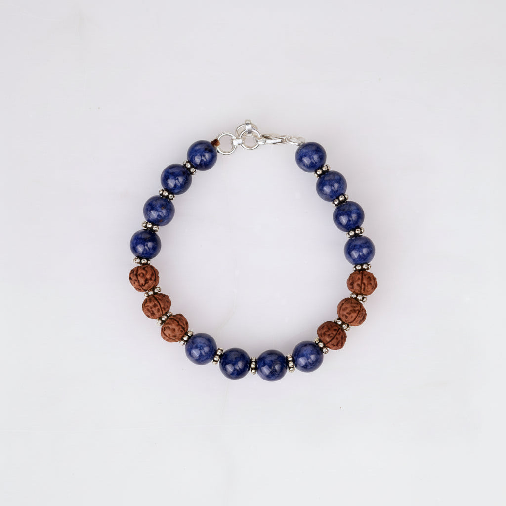 Blue Sapphire & Rudraksha 925 Silver Chakri Bracelet