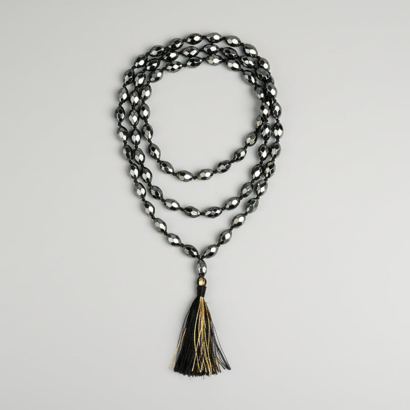Hematite Faceted Oval Beads Mala