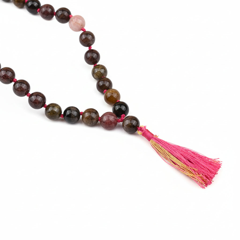 Multi Tourmaline Knotted Mala-8 mm