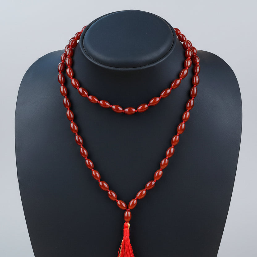 Red Carnelian Drum Shape Beads Mala
