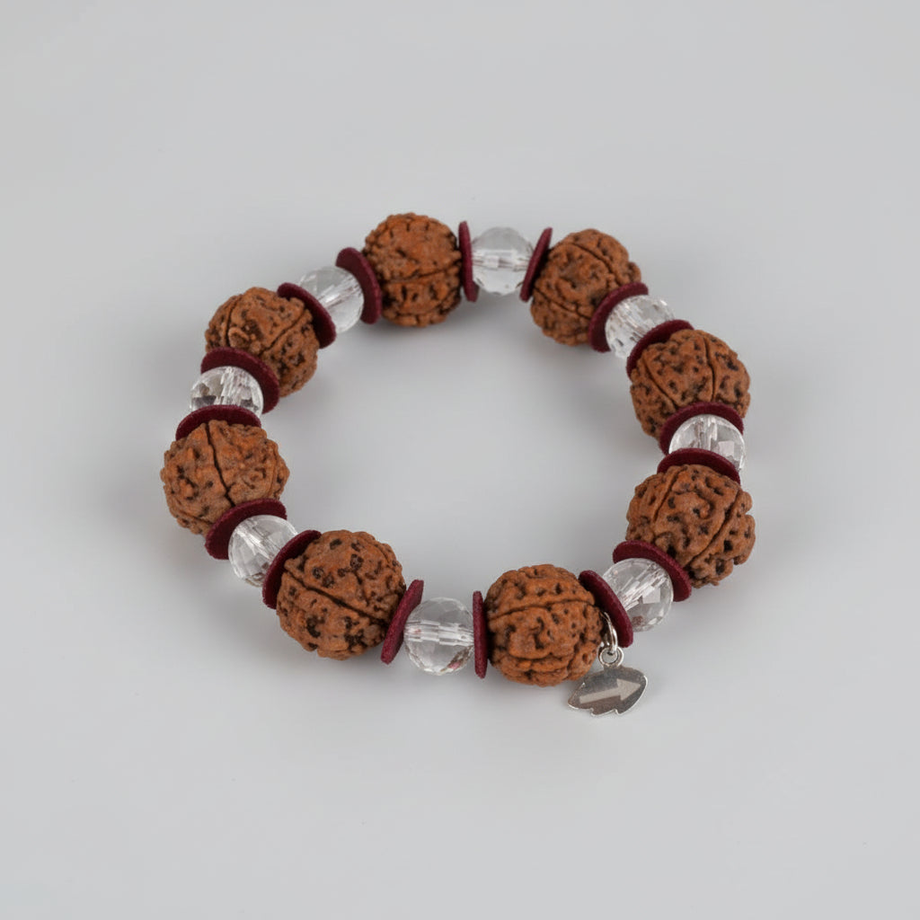 6 Mukhi Nepal Rudraksha Beads Bracelet with Sphatik Beads