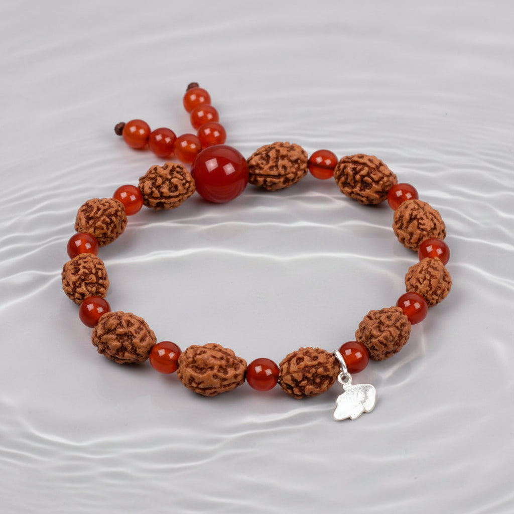 3 Mukhi Mahajwala Bracelet from Java with Carnelian Beads