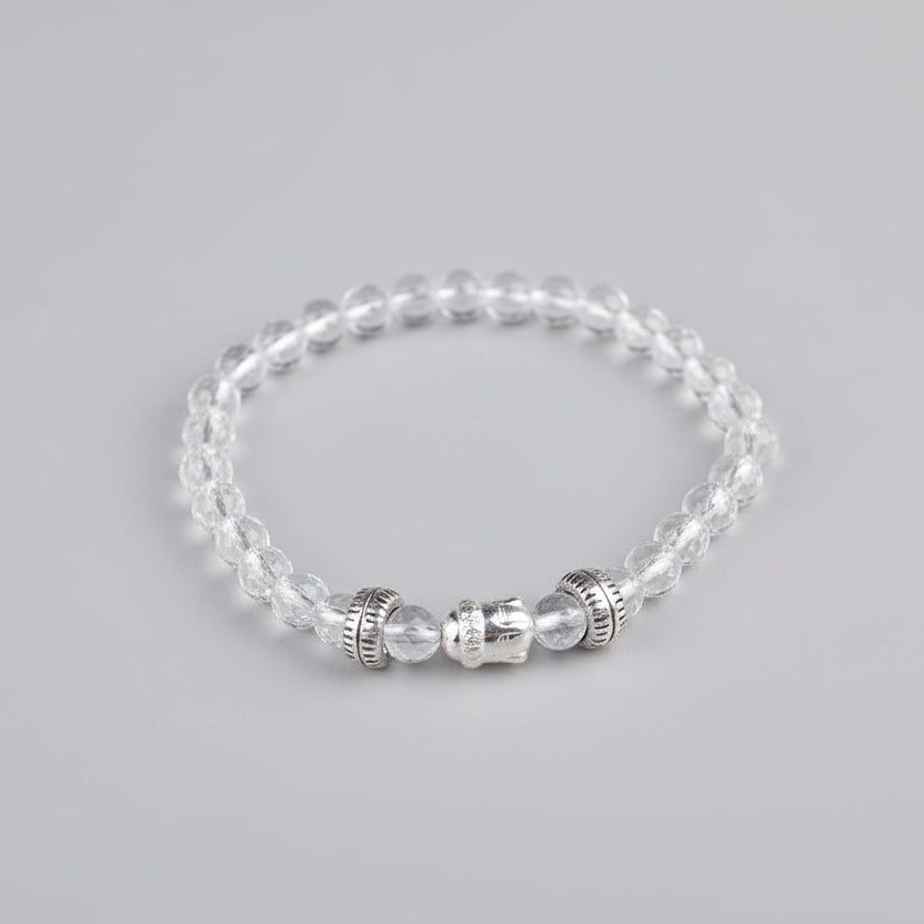 Round Faceted Sphatik Buddha Bracelet in Elastic-8 mm