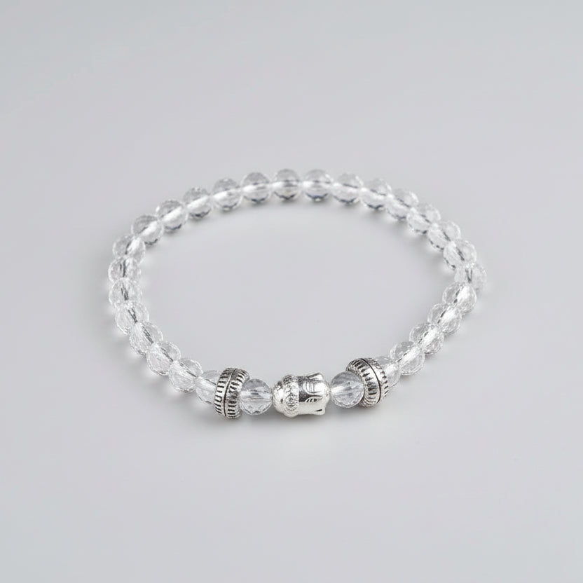 Round Faceted Sphatik Buddha Bracelet in Elastic-10 mm