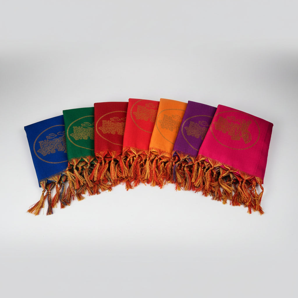 Jai Sri Ram Shawl in Art Silk-Saffron