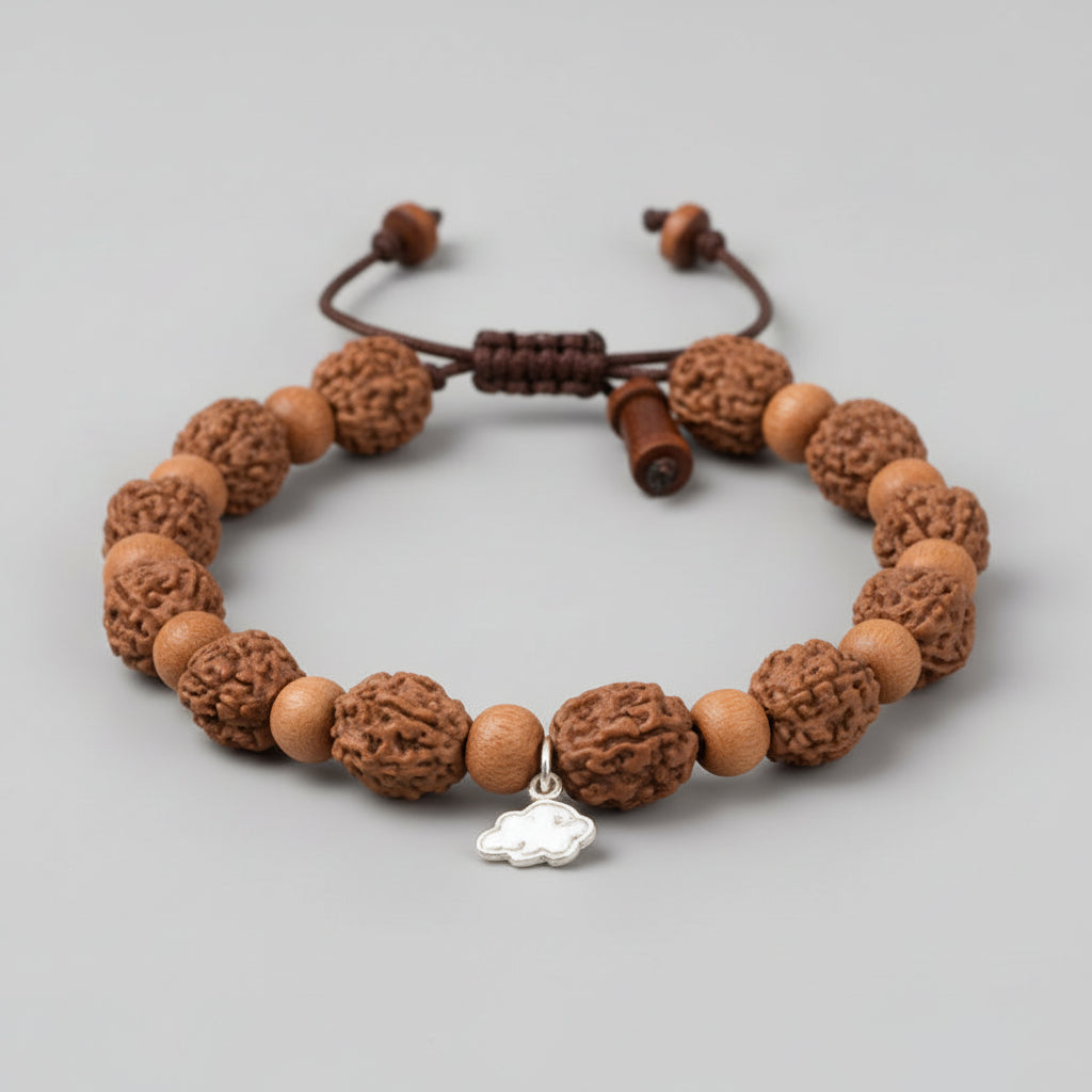 4 Mukhi Brahma Bracelet from Java with White Sandalwood Beads