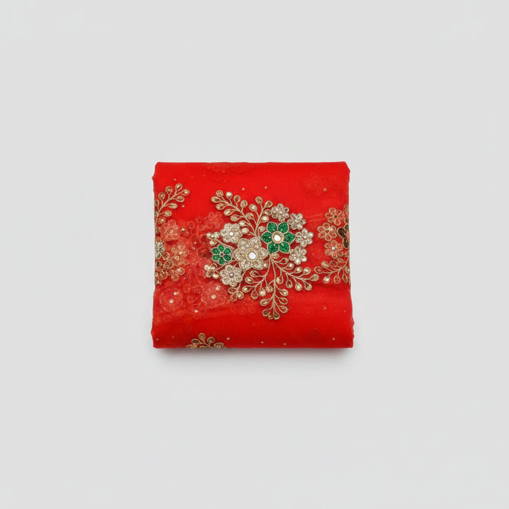 Golden Flower Border Mata ki Chunri with Latkan-Red