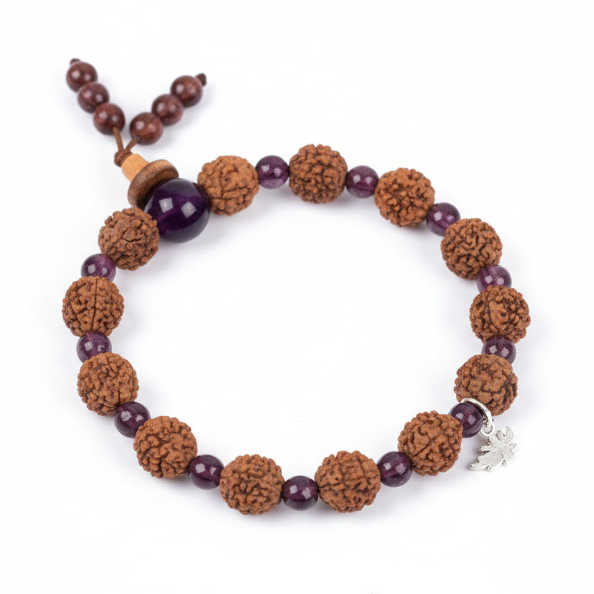 5 Mukhi Guru Bracelet from Java with Amethyst Beads