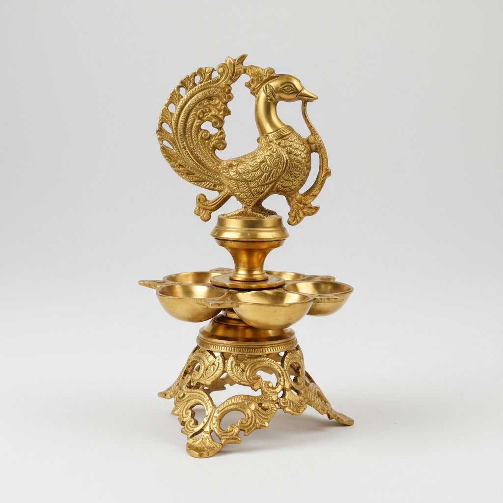 Peacock On Flower Brass Diya Big