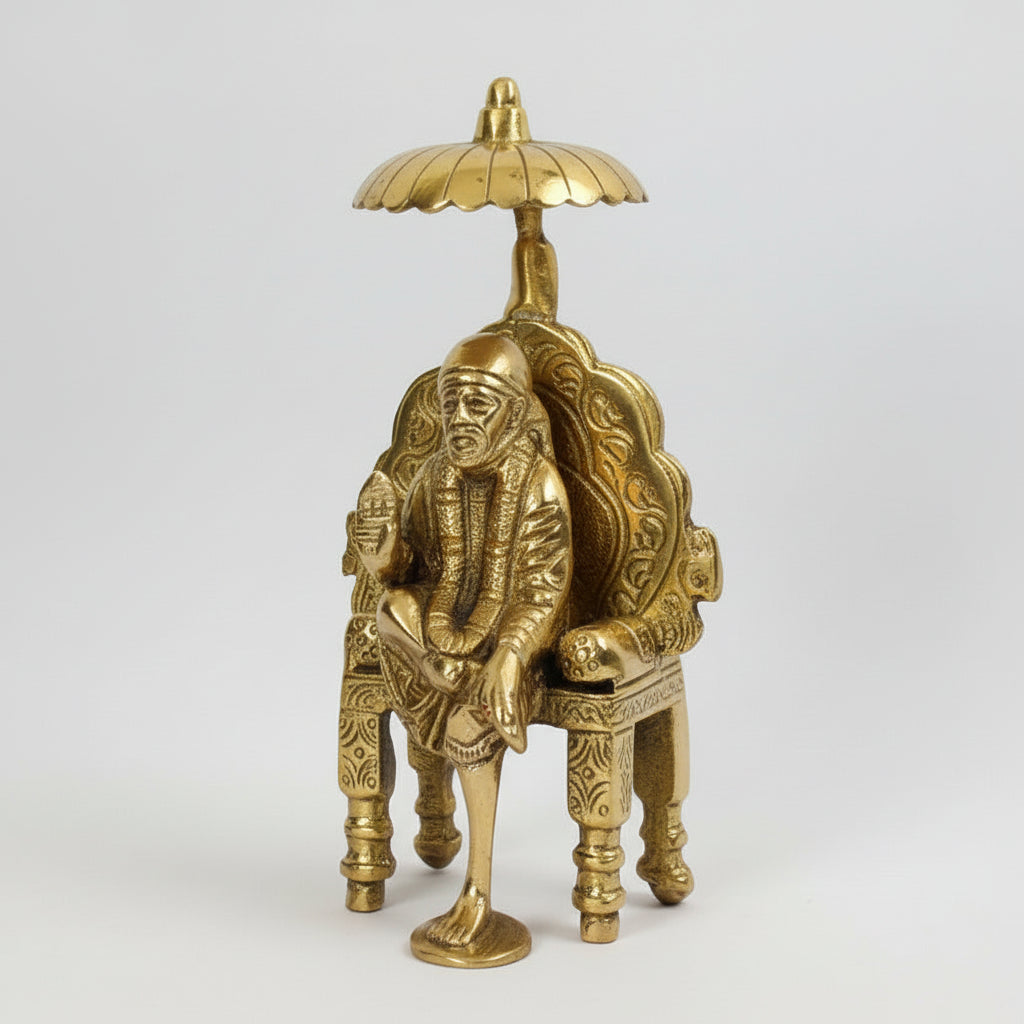 Sai Baba on Throne Brass Idol