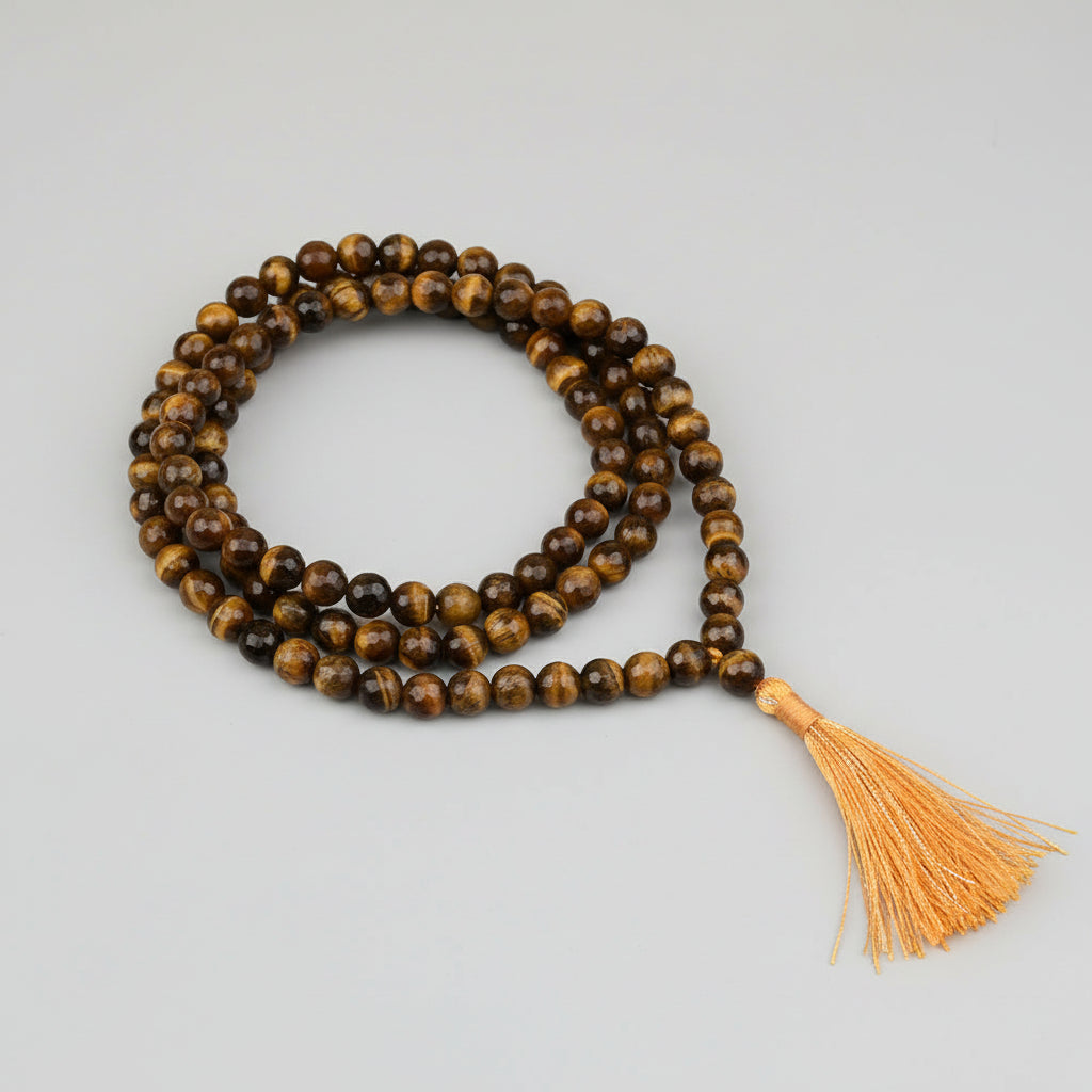 Tiger Eye Faceted Round Mala Without Knots-8 mm