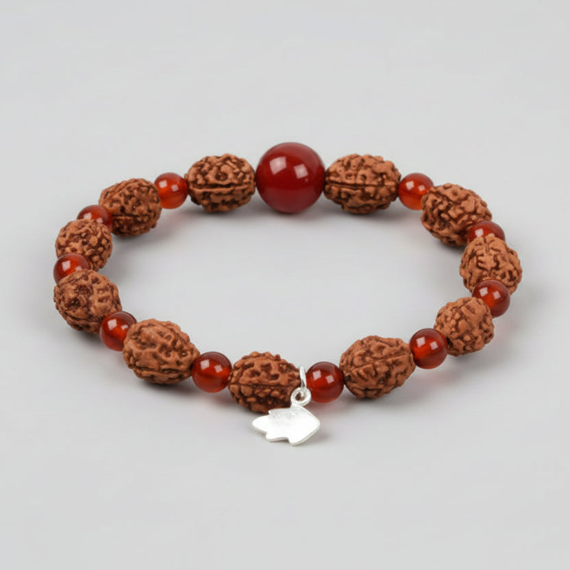 3 Mukhi Mahajwala Bracelet from Java with Carnelian Beads
