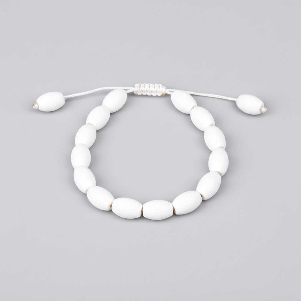 White Coral Drum Shape Beads Adjustable Bracelet