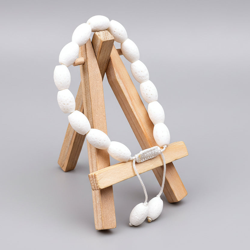 White Coral Drum Shape Beads Adjustable Bracelet