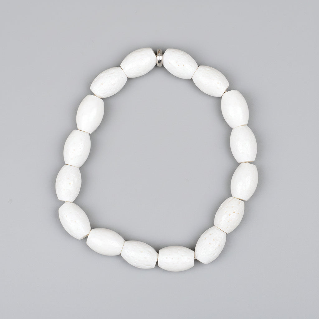 White Coral Drum Shape Beads Bracelet