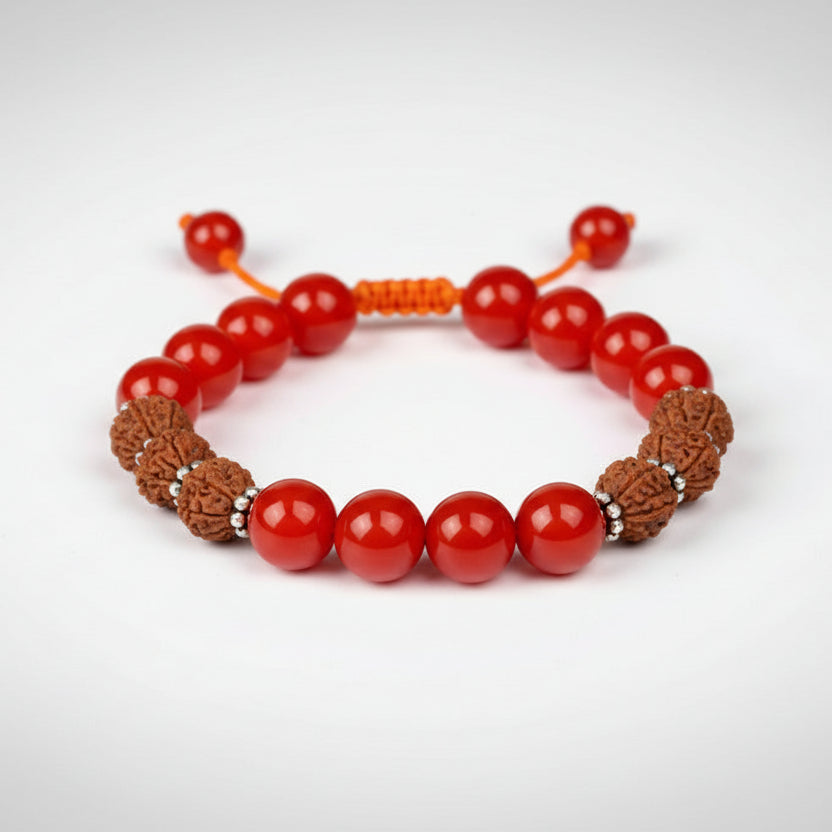 10 mukhi Rudraksha and Orange Carnelian Beads Bracelet
