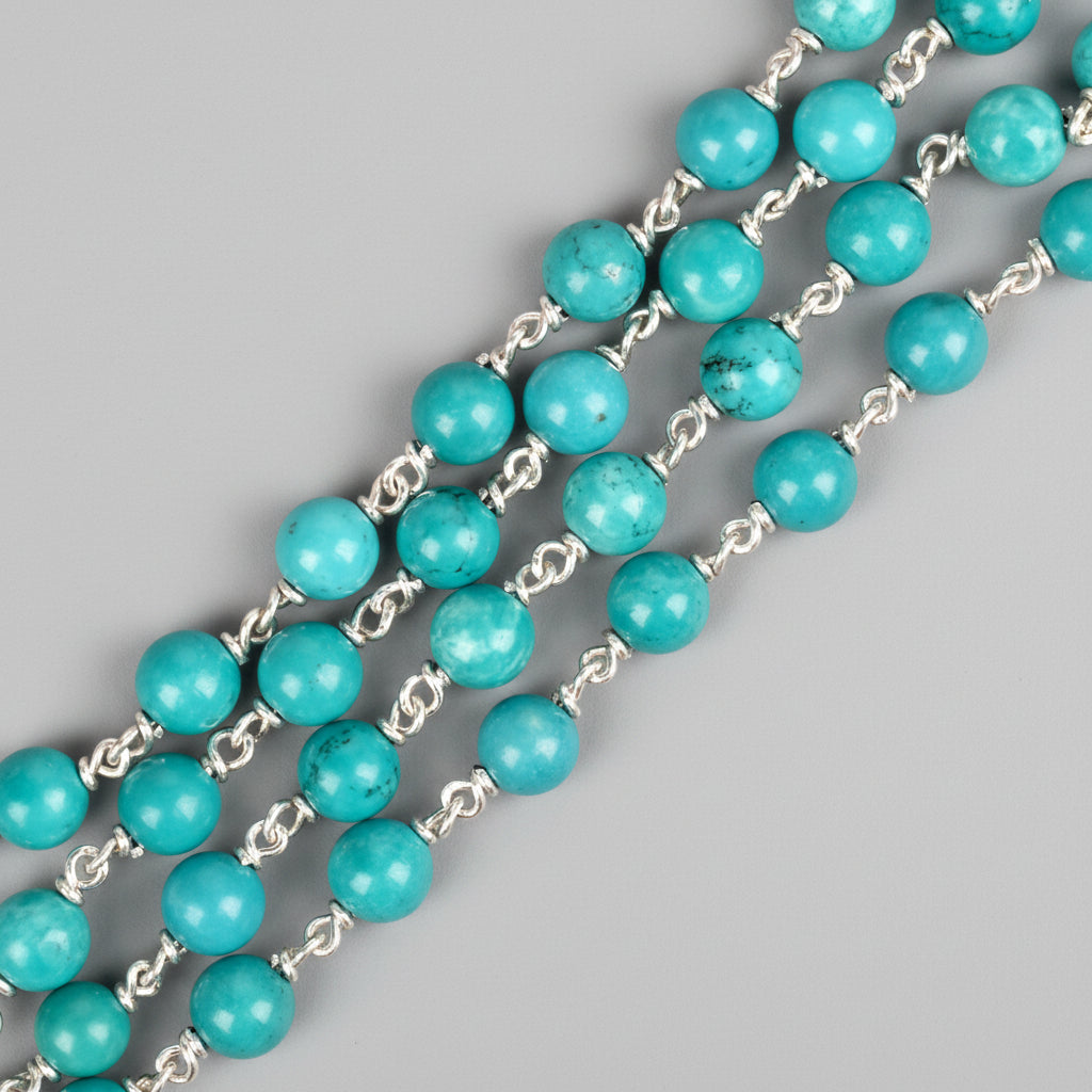 Turquoise Firoza 925 Silver Wire Mala-6 mm