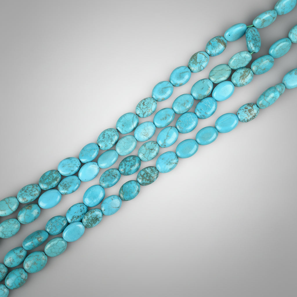 Turquoise Firoza Flat Oval Beads Mala