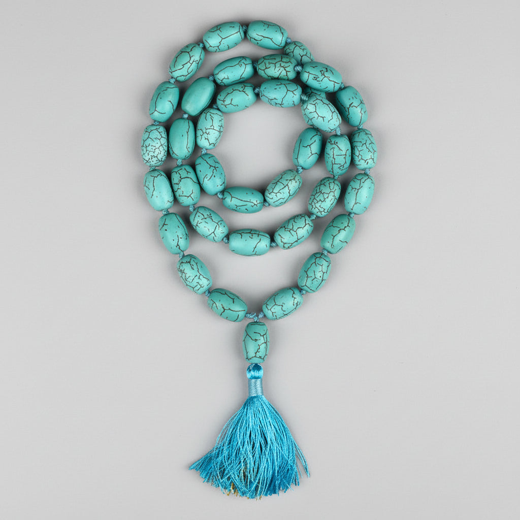Turquoise Firoza Drum Beads Mala-13 x 8 mm