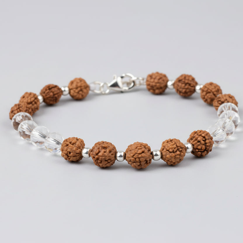 9 Mukhi Rudraksha and Faceted Sphatik Bracelet
