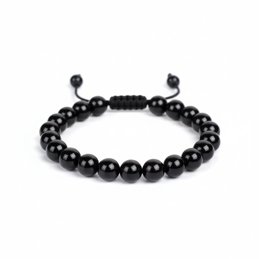 Black Agate Bracelet (8 mm)-Elastic