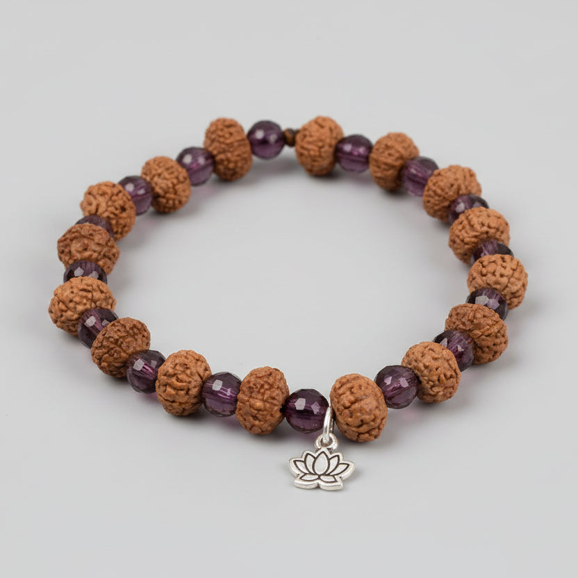 9 Mukhi Durga Bracelet from Java with Amethyst Beads