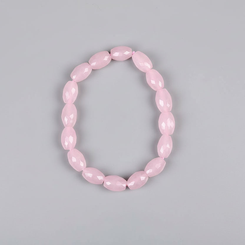 Rose Quartz Drum Shape Faceted Beads Bracelet